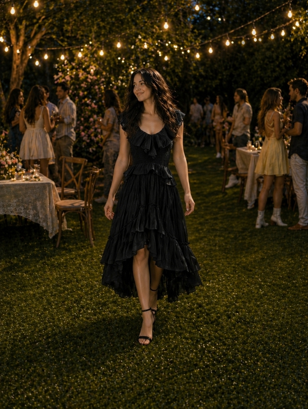 NWT Free People Black Ruffle Hi/Low Midi Dress Cottagecore Boho SZ XS/Tp